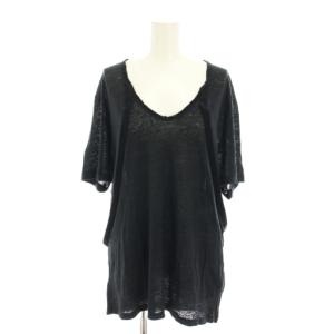 カットソー Tシャツ ラウンドネック 半袖 サスペンダー 麻 リネン XL 黒 ブラック BJE51 0505