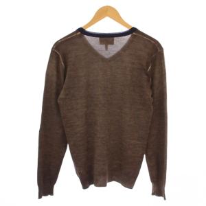 ARMANI JEANS ニット セーター 長袖 Vネック ロゴ ウール EU M 茶 /BM