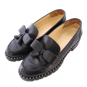 ローファー スタッズ タッセル リボン 39 ブラック