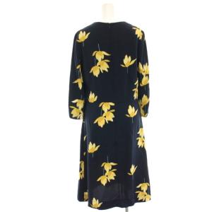 MARNI ワンピース ひざ丈 花柄 プリント 絹 シルク混 七分袖 38 紺 ネイビー C16ABMAU31UOOTV488