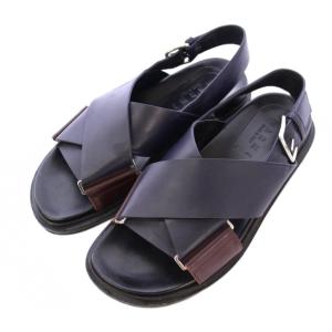 フスベットサンダル ストラップ 厚底 レザー クロス 37 紺 ネイビー ボルドー 黒 ブラック FBMSV05G01