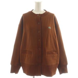 ドルマンスリーブクルーネックスウェットカーディガン ロゴ ワッペン リブ コットン 36 茶 ブラウン