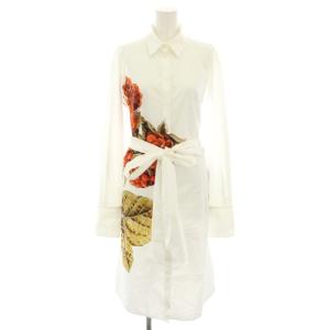 シャツワンピース 花柄 リボン 40 ホワイト レッド