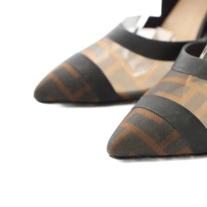 FENDI コリブリ ライト ブラウンFFメッシュスリングバックシューズ サンダル アンクルストラップ ハイヒール