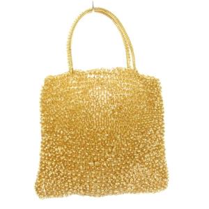 ANTEPRIMA ワイヤーバッグ ハンドバッグ 編み込み ビジュー パール リボンモチーフ 装飾 ゴールドカラー /BB