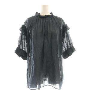 24SS コットンボイルフリルブラウス 半袖 F 黒 ブラック /AT OS