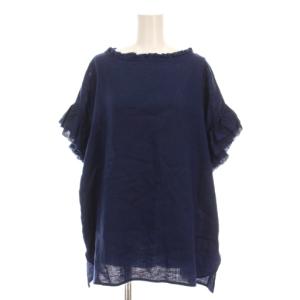 22SS リネン ブラウス プルオーバー カットソー 半袖 M 紺 ネイビー フリル 3022101323065020