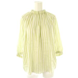 トラックストライプ ネックギャザーブラウス 五分袖 プルオーバー 36 黄緑 白 /NR