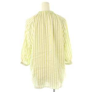 TOMORROWLAND collection トラックストライプ ネックギャザーブラウス 五分袖 プルオーバー 36 黄緑 白 /NR