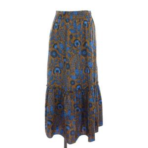 24SS アフリカンフラワープリントスカート ロング 花柄 F 茶色 ブラウン 青 ブルー 24060462714020
