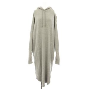 ワッフルワンピース ロング 長袖 フード サムホール グレー /YT