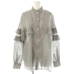  23AW シャツ ブラウス 長袖 ストライプ柄 フリル F 白 ダークグレー /NR