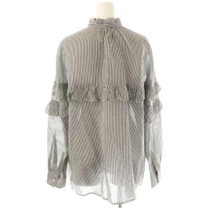 Spick&Span  23AW シャツ ブラウス 長袖 ストライプ柄 フリル F 白 ダークグレー /NR