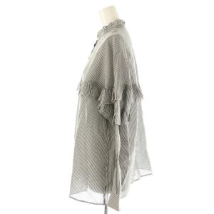 Spick&Span  23AW シャツ ブラウス 長袖 ストライプ柄 フリル F 白 ダークグレー /NR