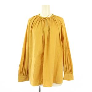 スレッチブロードギャザーブラウス シャツ 長袖 スキッパー 無地 36 黄色 イエロー 13-01-34-01202