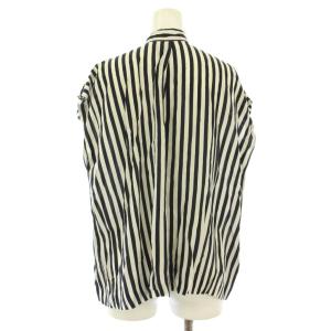 TOMORROWLAND collection ワイドストライプボウタイブラウス シャツ ノースリーブ シルク混 36 黒 ブラック 白 ホワイト 13-01-31-01717