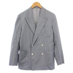 テーラードジャケット ブレザー アウター ダブル 麻 リネン混 46 水色 ライトブルー /BB