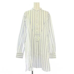 ファインコットンブロードバンドカラーチュニックシャツ ブラウス プルオーバー 長袖 ストライプ柄 36