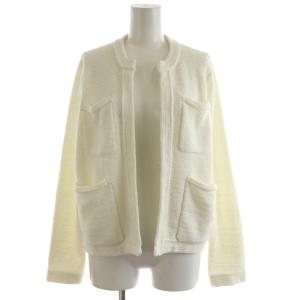 24SS ハーフモールテープ 4ポケット カーディガン ニット フロントオープン S 白 ホワイト 11-02-42-02104