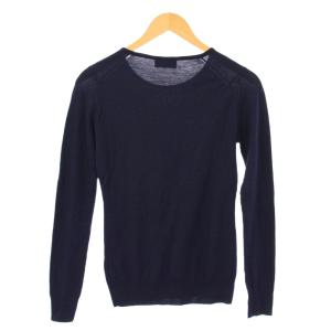 JOHN SMEDLEY ニット セーター 長袖 クルーネック 薄手 ワンカラー 無地 ウール S 紺 ネイビー /BB
