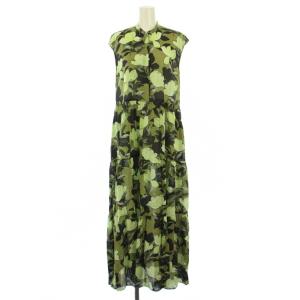 23SS マグノリアプリントティアードワンピース フレア マキシ ロング ノースリーブ バンドカラー 36