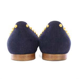 PELLICO パンプス ポインテッドトゥ ローヒール スエード スタッズ 装飾 36.5 紺 ネイビー /BB