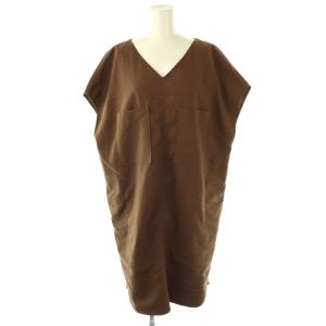 ワンピース ひざ丈 フレンチスリーブ リネン混 38 ブラウン /ES