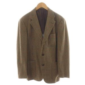 テーラードジャケット シングル チェック柄 ウール カシミヤ混 46 茶 ブラウン G30248 /AN34