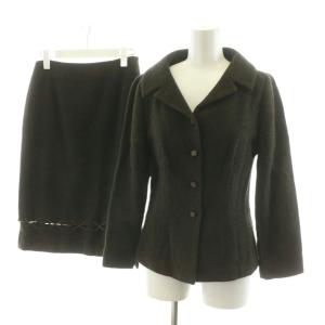 スーツ セットアップ ジャケット シングル フレアスカート ひざ丈 ウール 40 63-90 茶 ブラウン