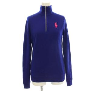 ゴルフウェア ハーフジップ ニット ビッグポニー ウール セーター ハイネック 裏地付き S 青 ブルー