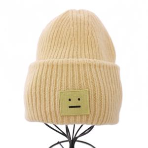 Acne Studios PANSY SHED HAT PAW15 ニット帽 帽子 リブ 刺繍 ワンポイント ウール F ライトベージュ