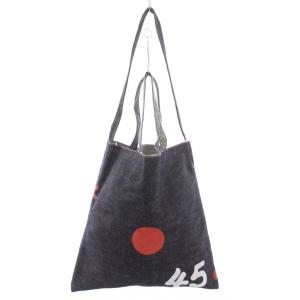 2WAY トートバッグ ハンドバッグ ワンショルダー デニム ロゴ プリント 紺 ネイビー /BB