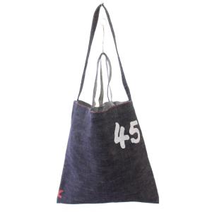45R 2WAY トートバッグ ハンドバッグ ワンショルダー デニム ロゴ プリント 紺 ネイビー /BB