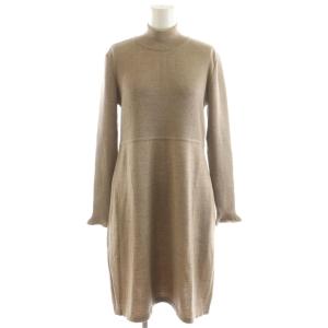 ニットワンピース ミモレ ロング 長袖 ハイネック リブ ウール 40 ベージュ 9028-AN9836