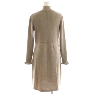FOXEY BOUTIQUE ニットワンピース ミモレ ロング 長袖 ハイネック リブ ウール 40 ベージュ 9028-AN9836