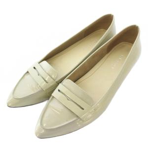 パンプス ポインテッドトゥ ローヒール フェイクレザー ワンカラー 23.5cm グレー /BB