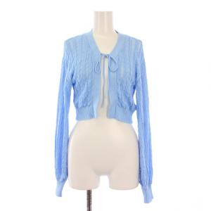 24SS 透かし編みカーディガン ニット 長袖 Vネック ショート丈 F 水色 ライトブルー SWNT241248