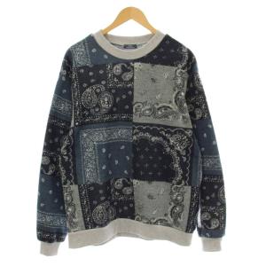 23AW ニットフリース 総柄スウェット トップス トレーナー 長袖 クルーネック ペイズリー柄 L 紺