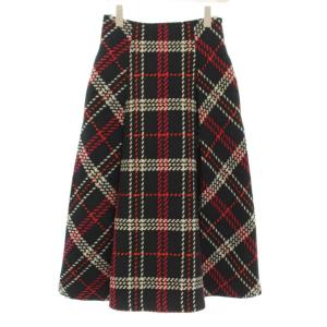 23AW ロービングチェックミディスカート フレア ミモレ ロング タック ハイウエスト 0 黒 ブラック