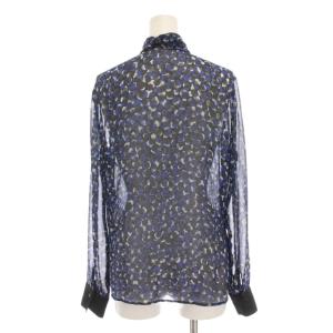 NARA CAMICIE シフォン シャツ ブラウス シアー シースルー 総柄 長袖 1 青 ブルー 黒 ブラック グレー T5897FG4394