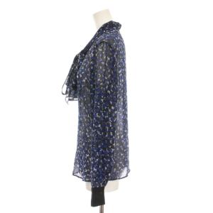 NARA CAMICIE シフォン シャツ ブラウス シアー シースルー 総柄 長袖 1 青 ブルー 黒 ブラック グレー T5897FG4394