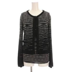 アンサンブル ニット 長袖 カーディガン ノースリーブ カットソー ボーダー 総柄 黒 ブラック 白 /YM