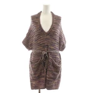 ニットワンピース Vネック ベルト付き ウール 紫 パープル マルチカラー 165400 /RR