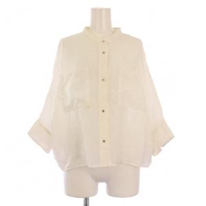 25SS シルク混シアー羽織シャツ ブラウス 七分袖 バンドカラー シースルー ワンカラー 無地 F アイボリー