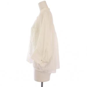 SHIPS 25SS シルク混シアー羽織シャツ ブラウス 七分袖 バンドカラー シースルー ワンカラー 無地 F アイボリー