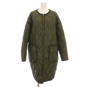 キルティングコート ノーカラー ロング 中綿 ジップアップ アウター F カーキ 19AMSC062 /YM