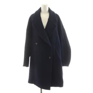 ソフトメルトン立体袖コート チェスターコート ロング ウール アウター 36 紺 ネイビー 300AS230-0800