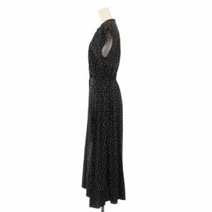 SHIPS 24SS ドット花柄サイドプリーツフレンチスリーブワンピース フレア マキシ ロング スキッパー M 黒