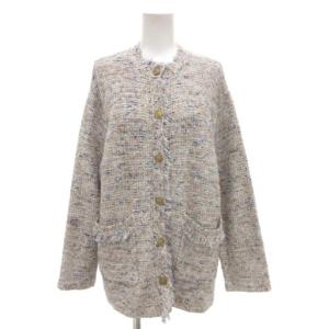 美品 23SS サマーツイードニットジャケット F マルチカラー ノーカラー フリンジ 23080462810010