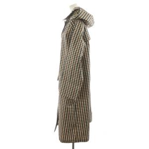 Aquascutum ステンカラーコート ロング丈 フード チェック柄 L ベージュ 茶 ブラウン /AN25